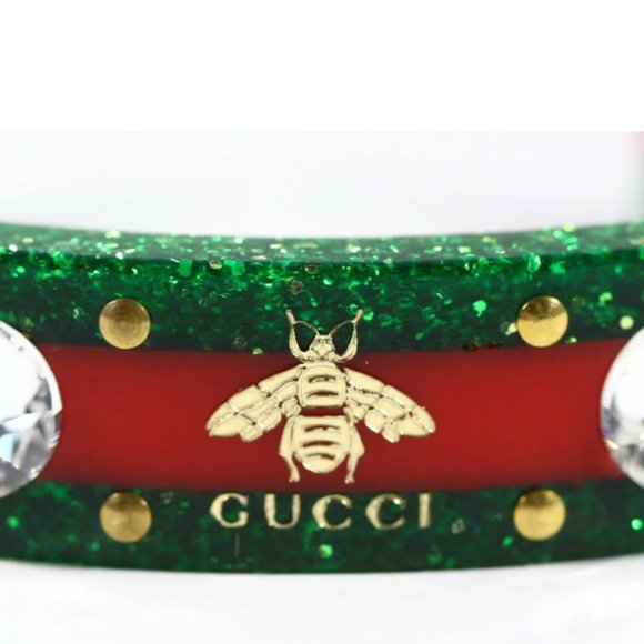 Gucci Open Stripe Cuff with Crystal Bee Red Green - Picture 4 of 16